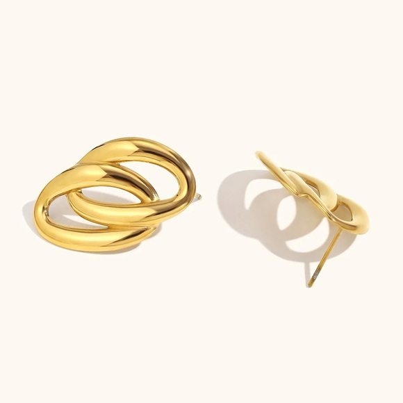24K Gold Double Loop Earrings*Blair Earrings*Lightweight Earrings*Waterproof - Picture 5 of 6